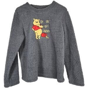 Disney Winnie the Pooh Sherpa Fleece Sleepwear Top‎ M Gray "Ok But First Hunny"